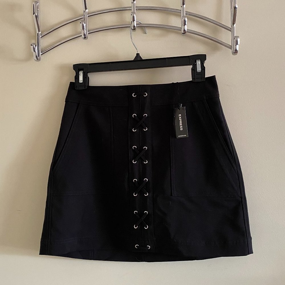Lace-Up Black Mini Skirt - Tags Attached!